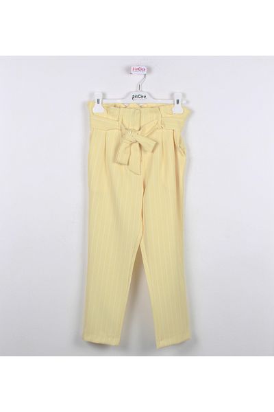 incity Girl's Ribbon Belted Striped Straight Leg Trousers