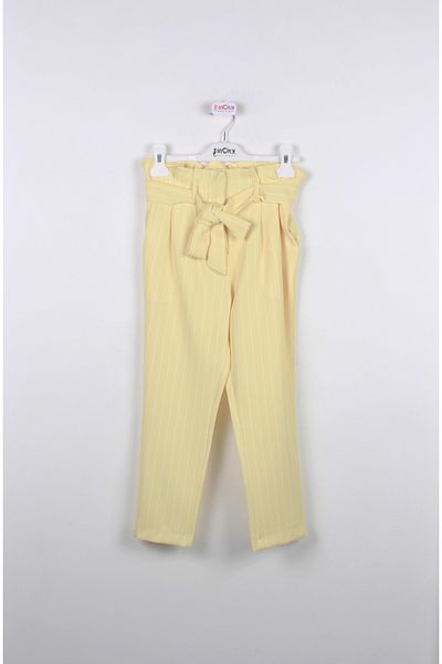 incity Girl's Ribbon Belted Striped Straight Leg Trousers
