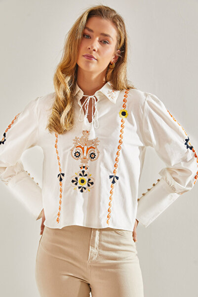 Bianco Lucci Modest Leinenbluse bestickt - Damen60181046