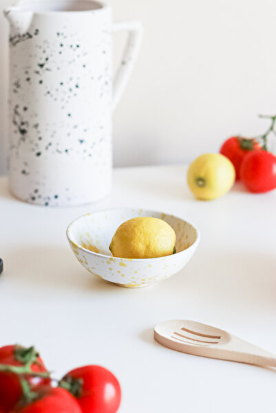 Beige & Stone Yellow Spotted Ceramic Snack - Breakfast, Medium Presentation, ...