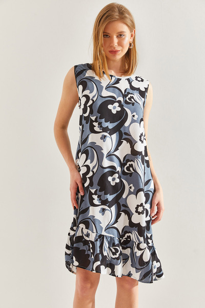 Bianco Lucci Women's Viscose Dress with Ruffled Skirt and Floral Pattern -60211018