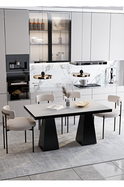 AVVİO Pietro Lake Mdf Ayak Teddy Sandalye 80x140 Yemek Masası Mutfak Masası 4...