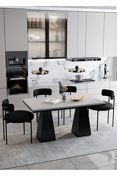 AVVİO Venera Lake Mdf Ayak Teddy Sandalye 80x140 Yemek Masası Mutfak Masası 4...