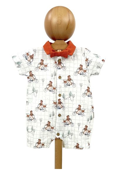 Pivami Baby Boy Barbatöz Muslin Jumpsuit with Bow Tie