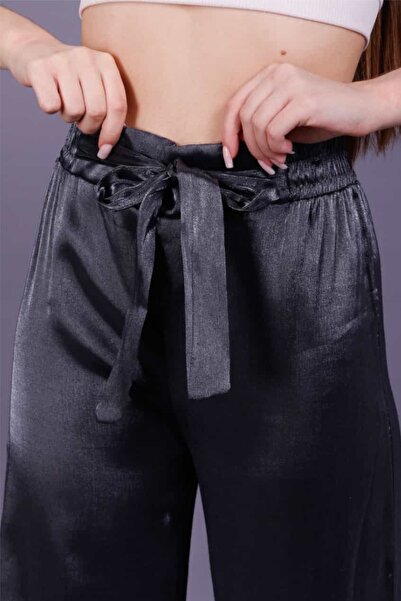 Ded COLLECTION Women's Shiny Satin Wide Leg Trousers