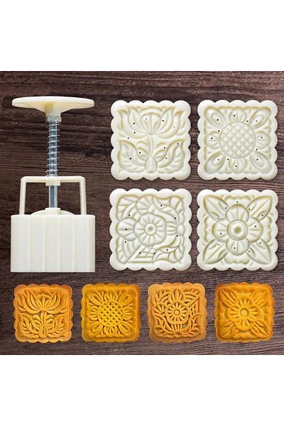 Siliko World Square Mooncake Press-on 4-Piece Snatch Set Cookie Mold