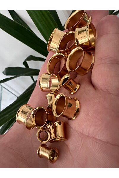 Karınca Piercing Tek Parça Altın Rengi Paslanmaz Cerrahi Çelik Tünel Piercing Gold Ear Flesh Tunnel