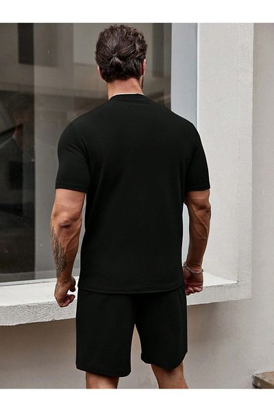DAXİS Sportwear Company Men's Shorts T-shirt Set - Oversize Crew Neck T-shirt Shorts Black