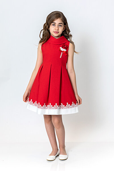 incity Girl's Lace Embroidered Flower Brooch Dress