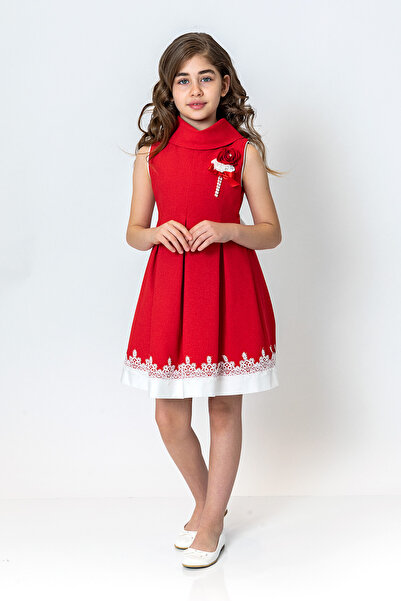 incity Girl's Lace Embroidered Flower Brooch Dress
