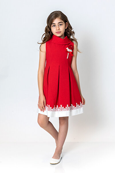 incity Girl's Lace Embroidered Flower Brooch Dress