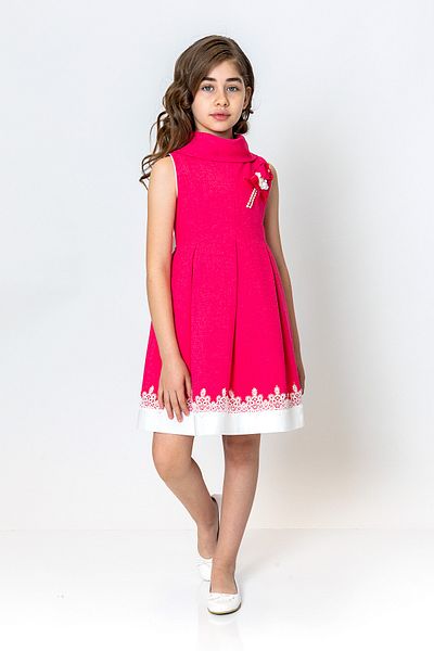 incity Girl's Lace Embroidered Flower Brooch Dress