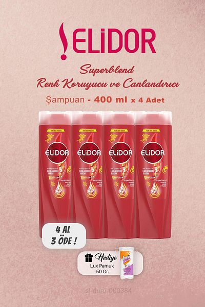 Elidor Buy 4 Get 3 Elidor Shampoo Color Preserving Revitalizing 400 Ml, Cotton Gift