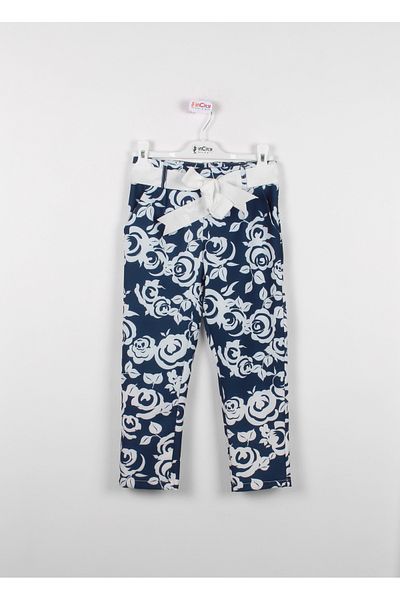 incity Girl's Ribbon Belted Floral Straight Leg Trousers
