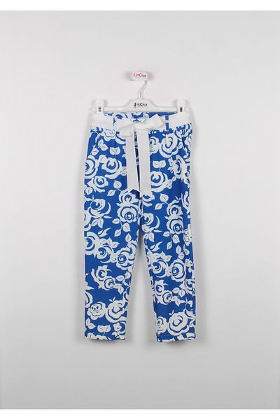 incity Girl's Ribbon Belted Floral Straight Leg Trousers