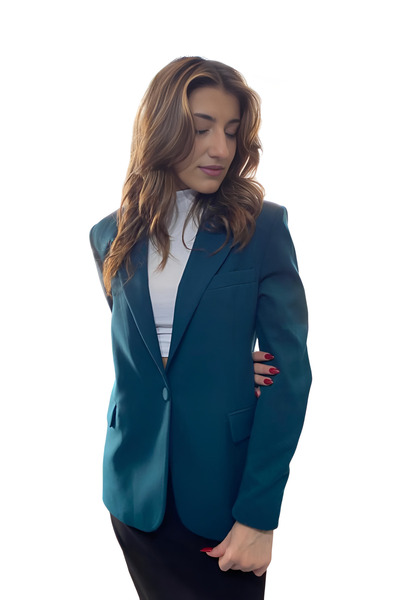 Blue Black سترة نسائية بلون أخضر بترولي، مقاس عادي، مبطنة، تصميم مريح