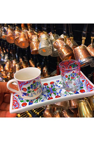 AYBABA STORE Single Coffee Presentation Set Carnation Tulip Patterned Authentic