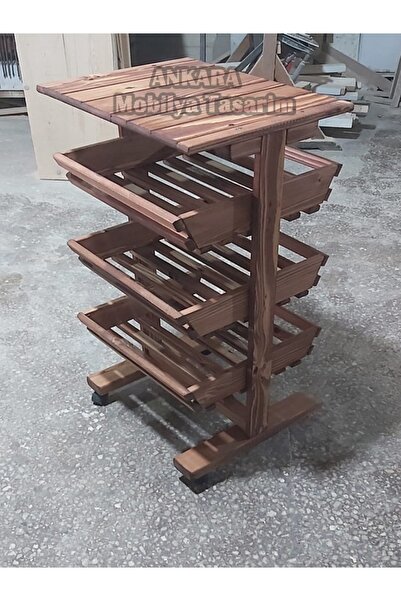 Tasarım Ahşap Sebzelik, Sebze Meyve Sepeti, Tekerlekli Sebzelik, Patates Soğa...