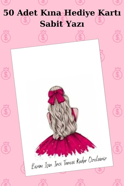 Emtory Home 50 Adet Hazır Kına Kartı - Tebrik Kartı - Hediye Kartı - Toka Kar...