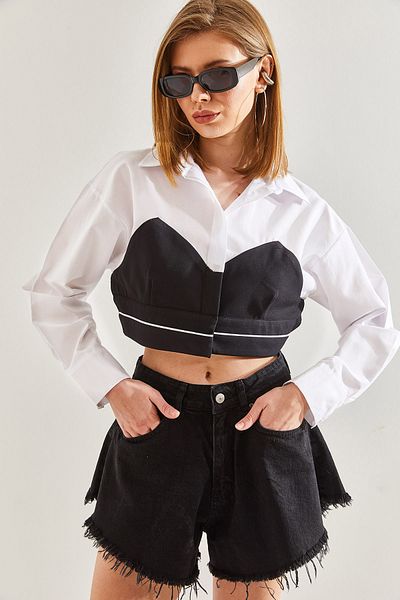 Bianco Lucci Women's Crop Shirt - Garnished Design60211033