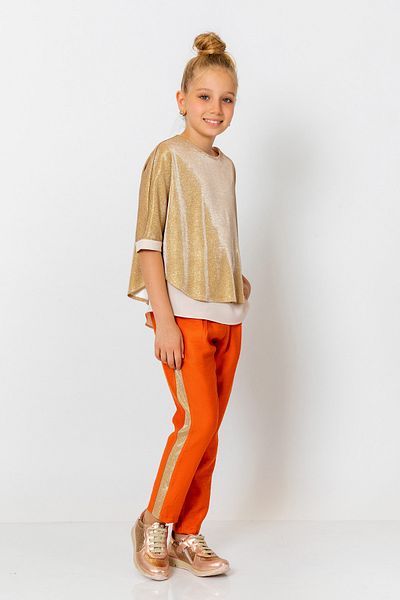incity Girl's Elastic Waist Glitter Striped Straight Leg Trousers