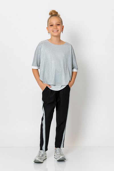 incity Girl's Elastic Waist Glitter Striped Straight Leg Trousers