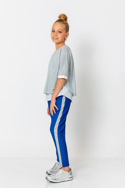 incity Girl's Elastic Waist Glitter Striped Straight Leg Trousers