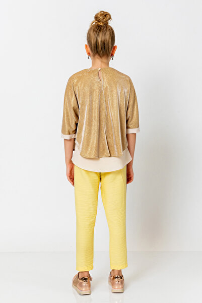 incity Girl's Elastic Waist Glitter Striped Straight Leg Trousers