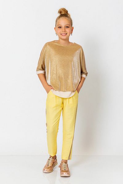 incity Girl's Elastic Waist Glitter Striped Straight Leg Trousers
