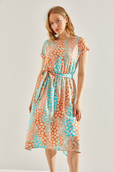 Bianco Lucci Dámské šaty s páskem s viskózovým vzorem -60221003