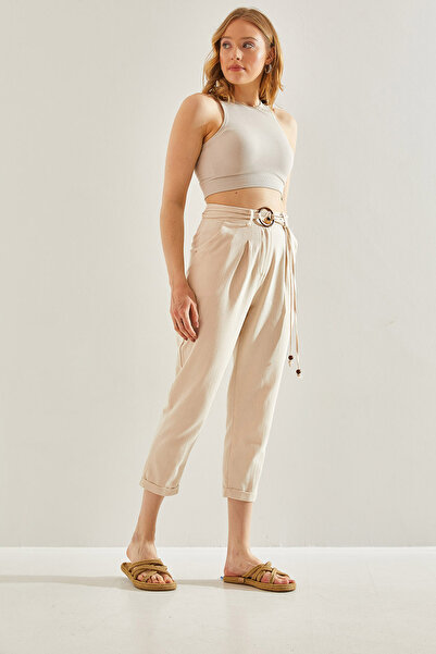 Bianco Lucci Pantaloni de damă din in 60221009   - arcuit