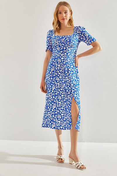Bianco Lucci Patterned Viscose Women's Dress - Slit, Model No:60221004