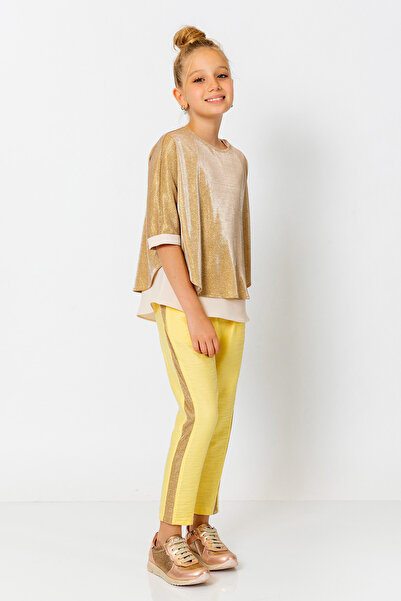 incity Girl's Elastic Waist Glitter Striped Straight Leg Trousers