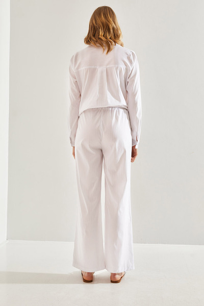 Bianco Lucci Women's Shiny Striped Trousers - Front Tie Detail60221021