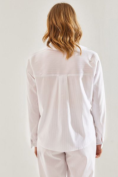 Bianco Lucci Women's Shiny Striped Shirt - Tie-Up Front, Model60221020