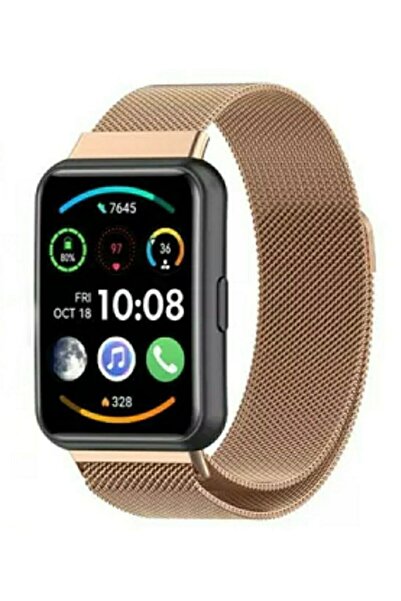 FirstModel Huawei Watch Fit 2 Uyumlu Mıknatıslı Hasır Metal Kordon Rose Gold