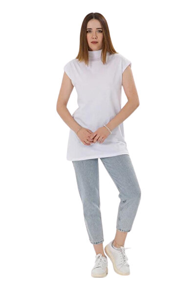 ESPİNA Γυναικείο εκρού μαύρο λευκό 3 τεμάχιο γιακά αμάνικο πλεκτό βαμβακερό τουνίκ