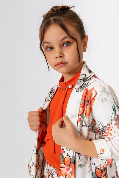 incity Girls Open Front Floral Patterned 3/4 Sleeve Blazer Jacket
