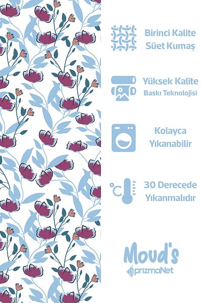Moud's Синя велурена покривка за маса с шарка на карамфил Carefree