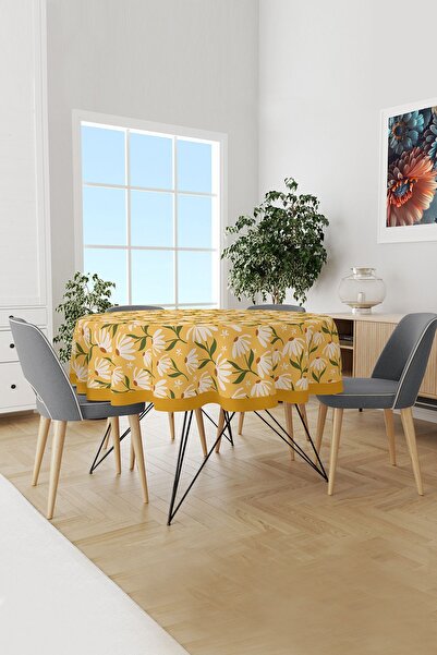 Moud's مفرش طاولة ديزي 2 منقوش من الجلد السويدي المستدير