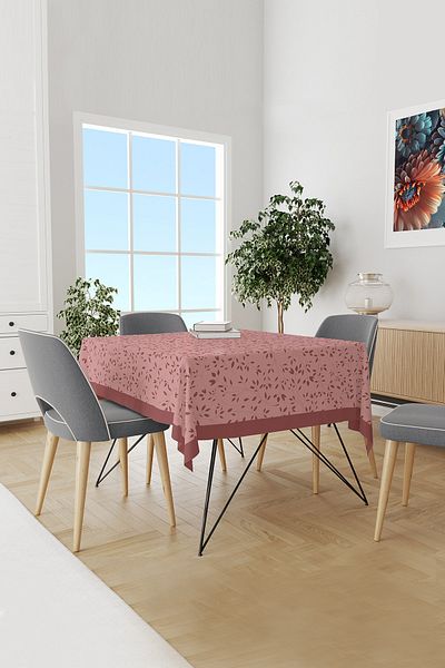 Moud's Burgundy Tree Branches Patterned Suede Carefree Tablecloth