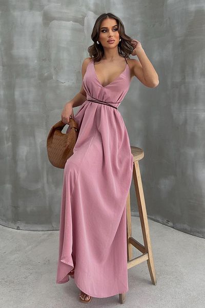 Ortaya Çık Pink Rope Detailed Design Maxi Dress