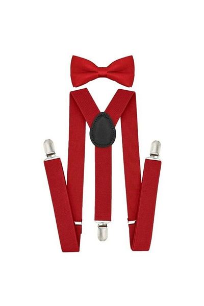NEKİBUKİ 1-6 Years Boy's Red Trousers and Bow Tie Set