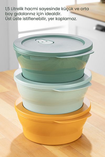 Vienev Set of 3 1.5 Liter Microwavable Storage Containers - Colorful