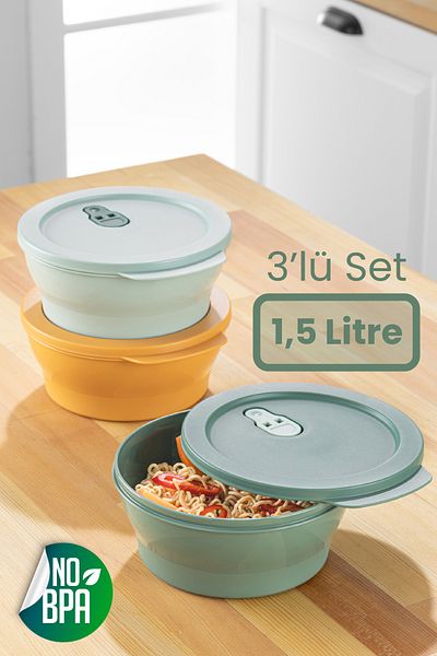 Vienev Set of 3 1.5 Liter Microwavable Storage Containers - Colorful