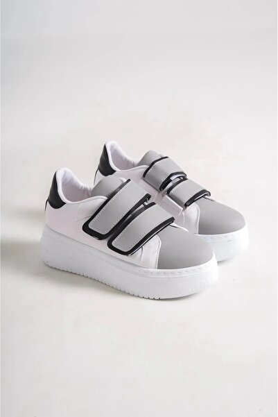 Karanshoes Γυναικεία αθλητικά παπούτσια - Διπλό Velcro, χοντρή σόλα, γκρι μαύ...