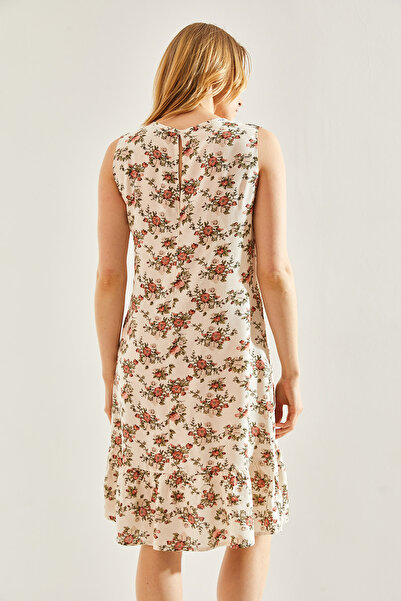 Bianco Lucci Γυναικείο φόρεμα βισκόζης με βολάν φούστα και floral σχέδιο -60241008