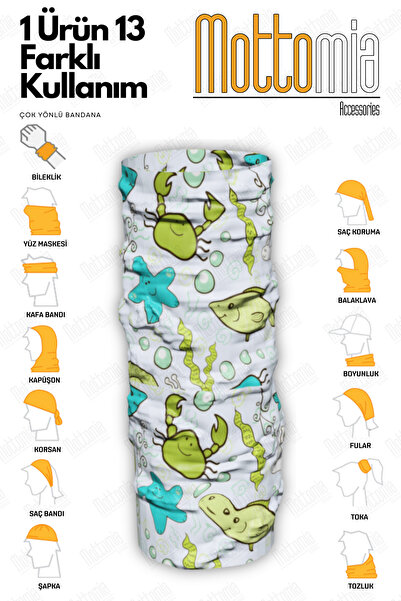 mottomia Balık Desenli Unisex Viskon Kumaş Premium Kalite Buff (Baf) Boyunluk Motorcu Bandana