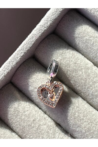 asaf Yazılı Sallantılı Kalp Charm | Gümüş Kaplama