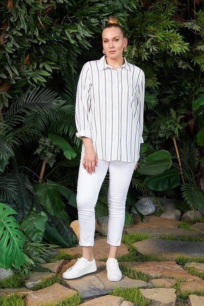 RMG Plus Size White Striped Shirt